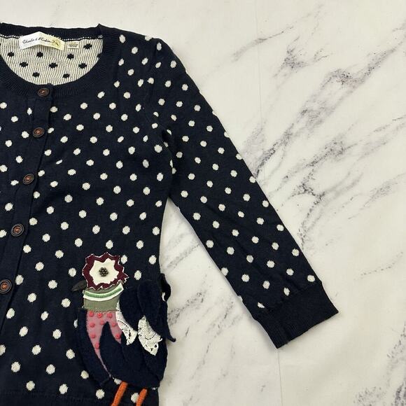 Charlie Robin Anthropologie Chicken Cardigan Sweater Size XS Blue Polka Dot - Picture 3 of 12
